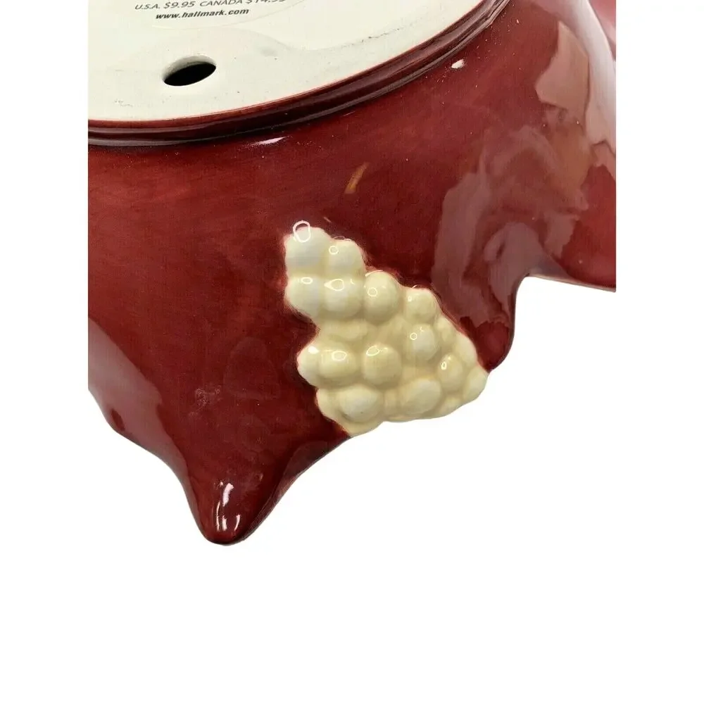 Hallmark Embossed‎ Grape Leaf and Fruit Ceramic Bowl Wine and Ivory 8 1/2
